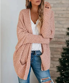 Knitted double pocket cardigan sweater